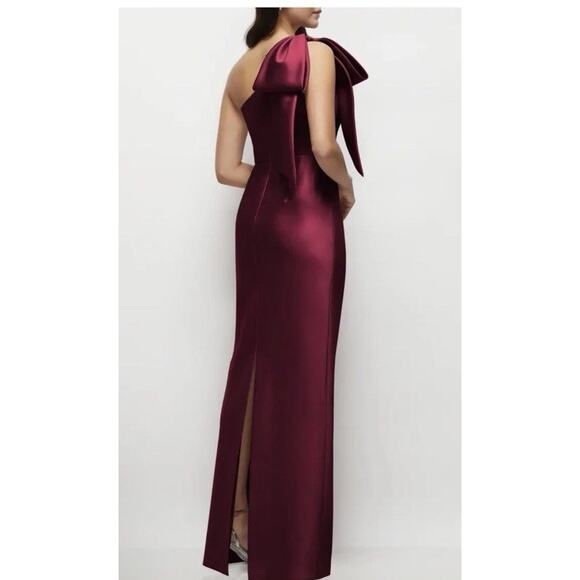 Alfred Sung D861 Bow One Shoulder Column Gown Cabernet Red 2 NWT $269 - Picture 2 of 16